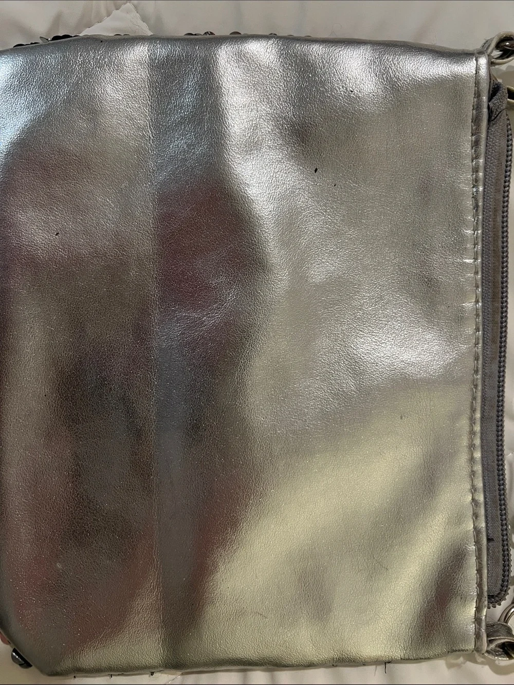 Sequin Crossbody Bag with 'Woof' Motif in Silver
